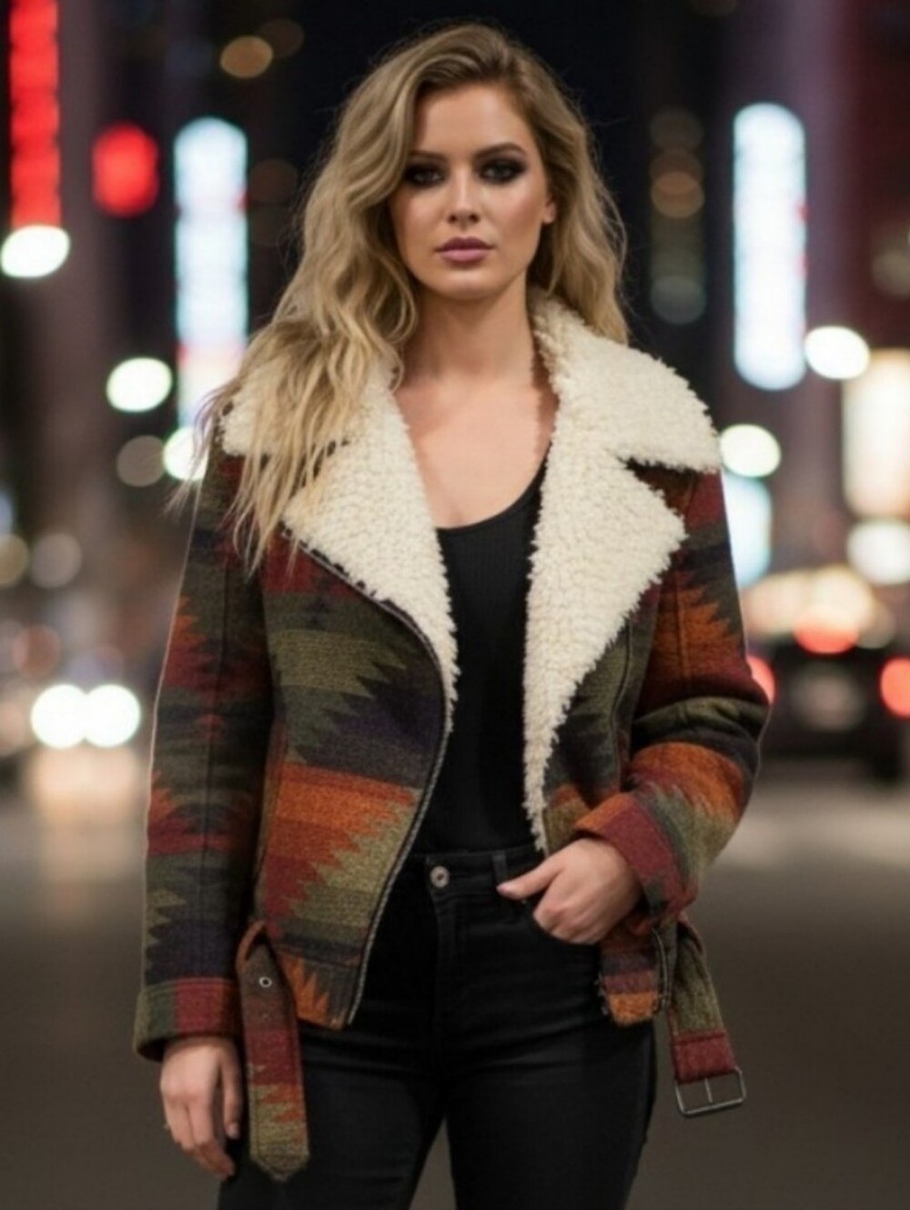 ✨️UNICORN! RARE! HTF! Free People Western Moto Sherpa Crop Zip Aztec Jacket
